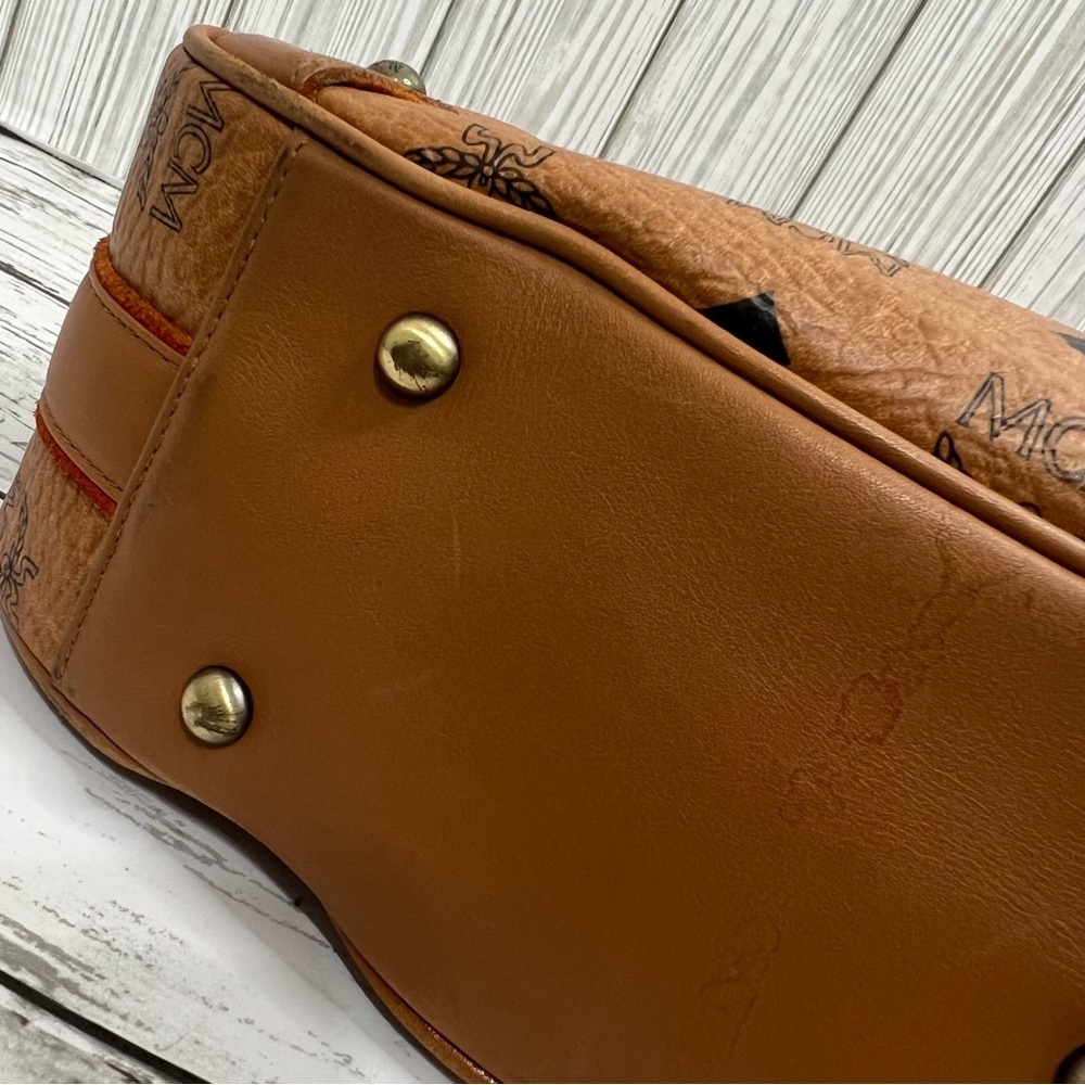 MCM Cognac Visetos Coated Canvas Leather Trim Tote Shoulder Bag - Picture 9 of 16